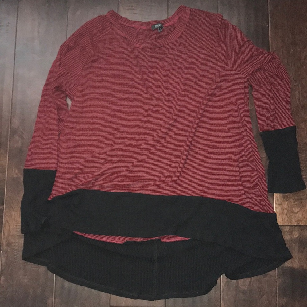 High low red and black stripe tunic